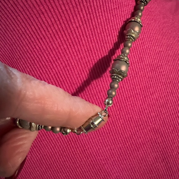 Handmade 18 inch necklace with sterling silver, and tan variation color of beads - Picture 3 of 3